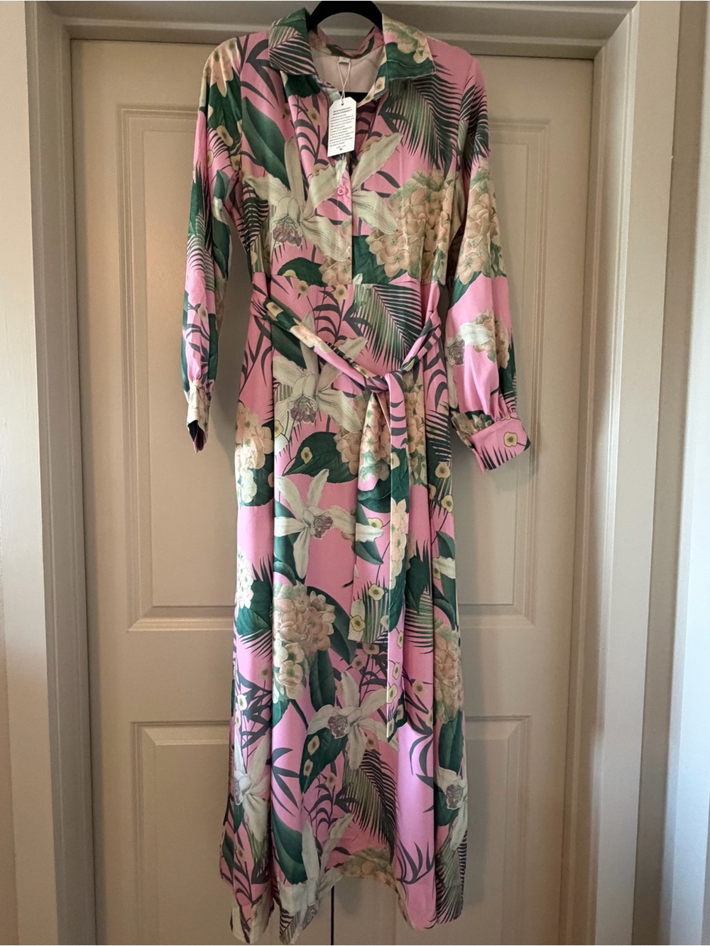 Pink Tropical Floral Shirt Dress with Belt New Tag